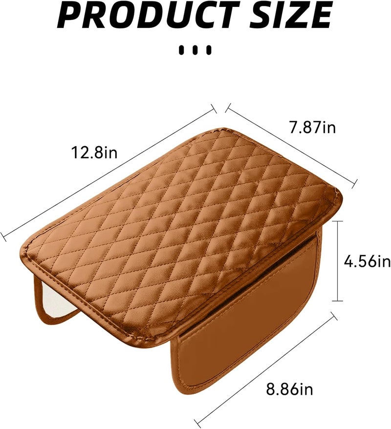 Tioollev Car Armrest Box Cover Diamond Quilted Grade Leather Console Organizer Car with Side Storage Pocket Universal Vehicle Middle Console Cover, Most Vehicle, SUV, Truck. (Orange) - Image 2